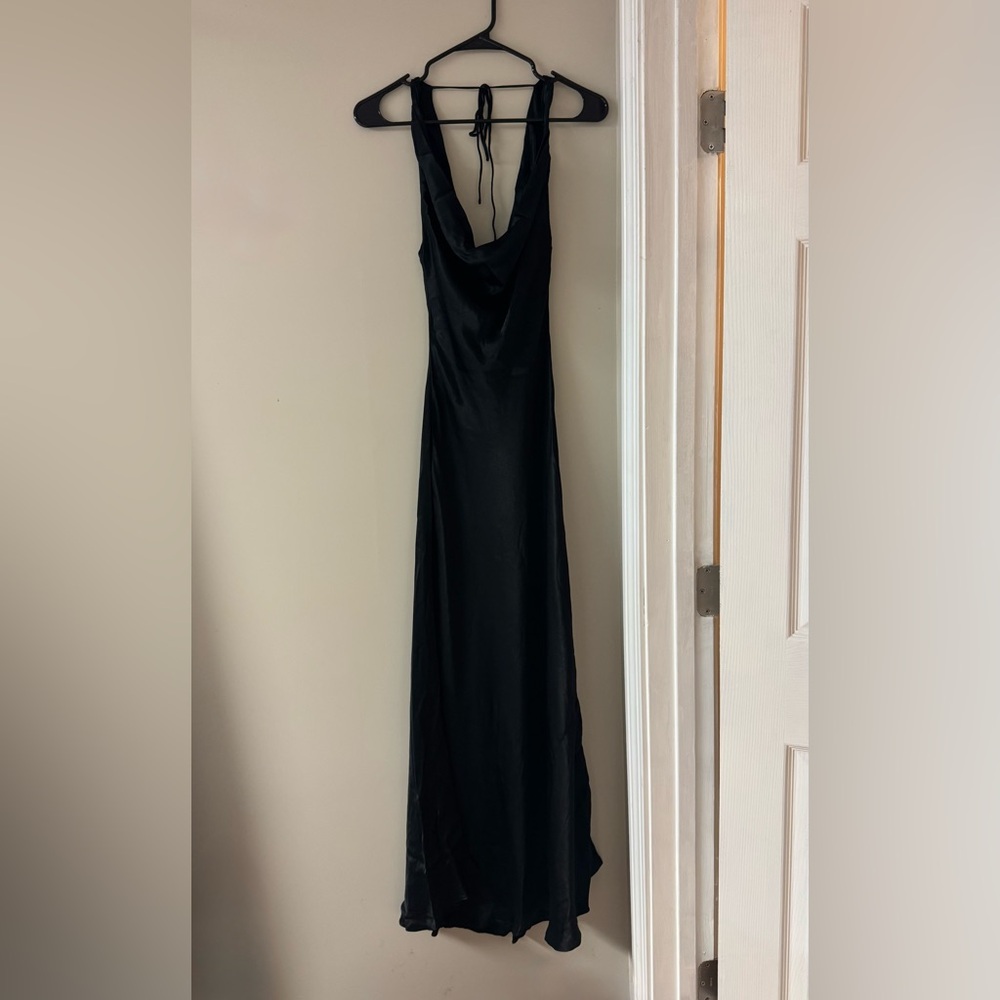 Zara Satin Maxi Dress with Cowl Neck & Back Tie